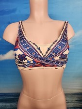 NWT Cupshe One Piece Bikini Top Medium Blue Cream Brown White Floral Geometric