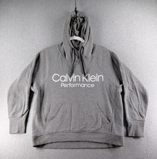 Calvin Klein Performance Women's Hoodie Sz M Gray Pullover Spell Out Logo Pocket