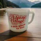 Vintage Anchor Hocking Milk Glass Mug Alpine Village Mobile Home Park Illinois
