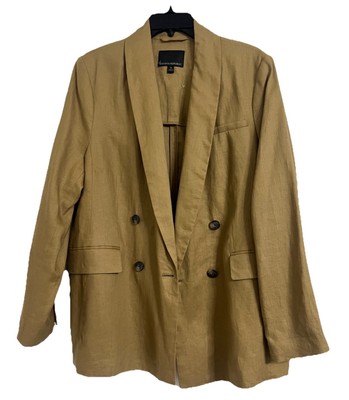 Banana Republic Women Linen Blazer 18 Jacket Iced Latte Tan Double Breasted $230