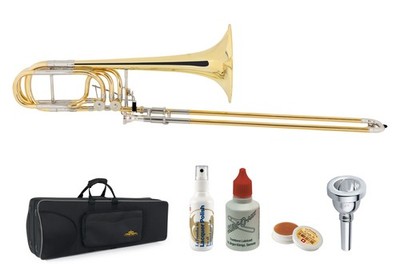 Bb/F/Gb/D Bassposaune Messing Posaune Ventile lackiert Mundstück Koffer Zubehör