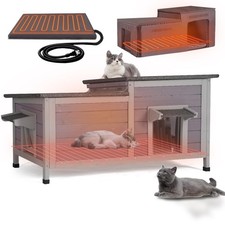 Large Heated Outdoor Cat House with Insulated Liner for 1-4 Cats