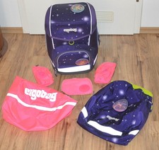 Ergobag cubo Schulranzen Ranzen, lila mit Sternen und Einhorn Kletties- getragen