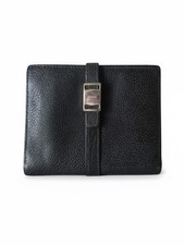 Salvatore Ferragamo Black Leather Wallet with Strap Closure