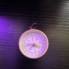 Gold Metal Pocket Compass Round Pendant with Hanging Ring Direction