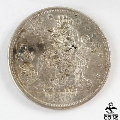 1876 USA $1 Silver Coin TRADE DOLLAR Chop-Marked 27.2g 38mm Dia.