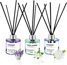 Reed Diffuser Set of 3 Pack,50ML Lavender Jasmine Gardenia Scented Oil Diffuser 