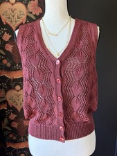 Vintage Crochet Knit Vest Top Wine Red Burgundy Liz Claiborne Size S USA