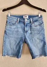 Paige Jax Knee Shorts 27 Medium Blue Denim Cutoff Jorts Fringe Cotton Stretchy