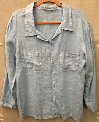 Fresh Produce Linen Shirt Women s M Light Blue Coastal Beach Lightweight