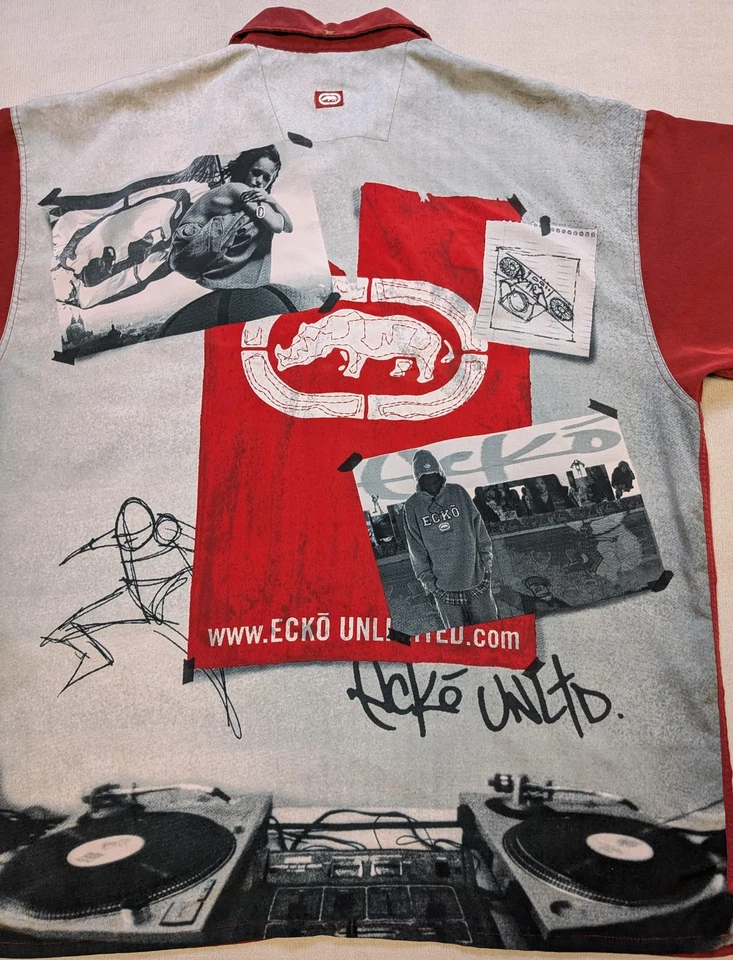 Vintage Ecko Unltd Shirt Mens 2XL XXL Red Y2K Hip Hop Streetwear Graffiti Button - Image 3 of 4