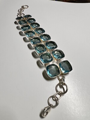 Blue Topaz Bracelet Signed 925 Silver Plated