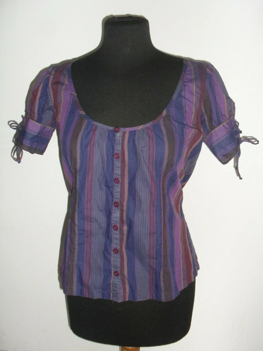 Maglietta Donna A Righe Raglan – Maniche Corte, Top Estivo Leggero, Elastico, Colore Viola, Taglia XL - 2