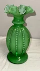 Fenton GREEN WHITE OVERLAY MELON 8 1/4" VASE w/ STICKER