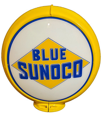 BLUE SUNOCO Double Sided Glass Panel Gas Pump Globe Man Cave Oil Service Station