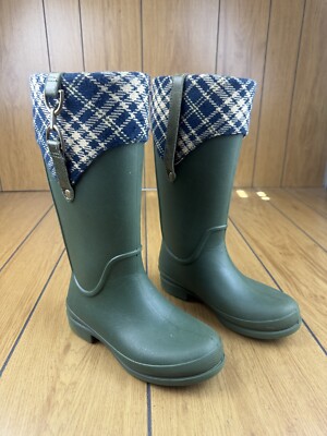 CROCS Bridle Wellington Black Plaid Rainboots Womens SIZE 5 Slightly Worn WELLIE