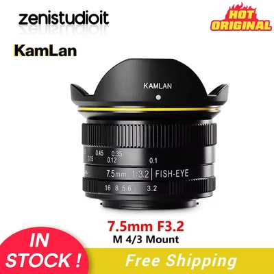 US Kamlan 7.5mm F3.2 APS-C Wide Angle Fisheye Mirrorless Camera Lens M43 Mount