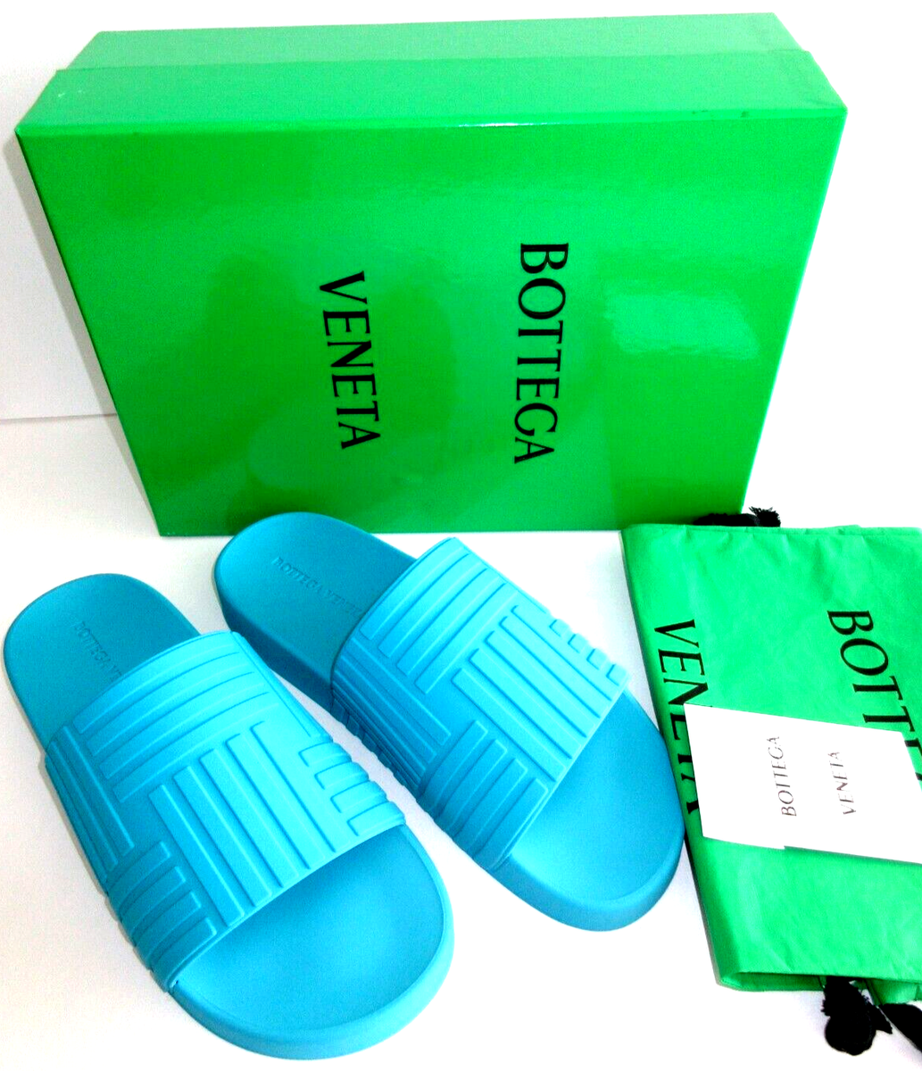 $390 Bottega Veneta Women's Rubber Pool Slides Amalfi blue size 10