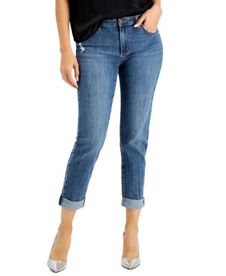 INC Petite Cuffed Boyfriend Jeans Mid Rise Straight, Sz 10P, Ava
