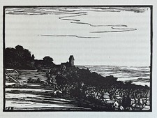 Paul Adrien BOUROUX gravure sur bois woodcut paysage Val D’igny village campagne