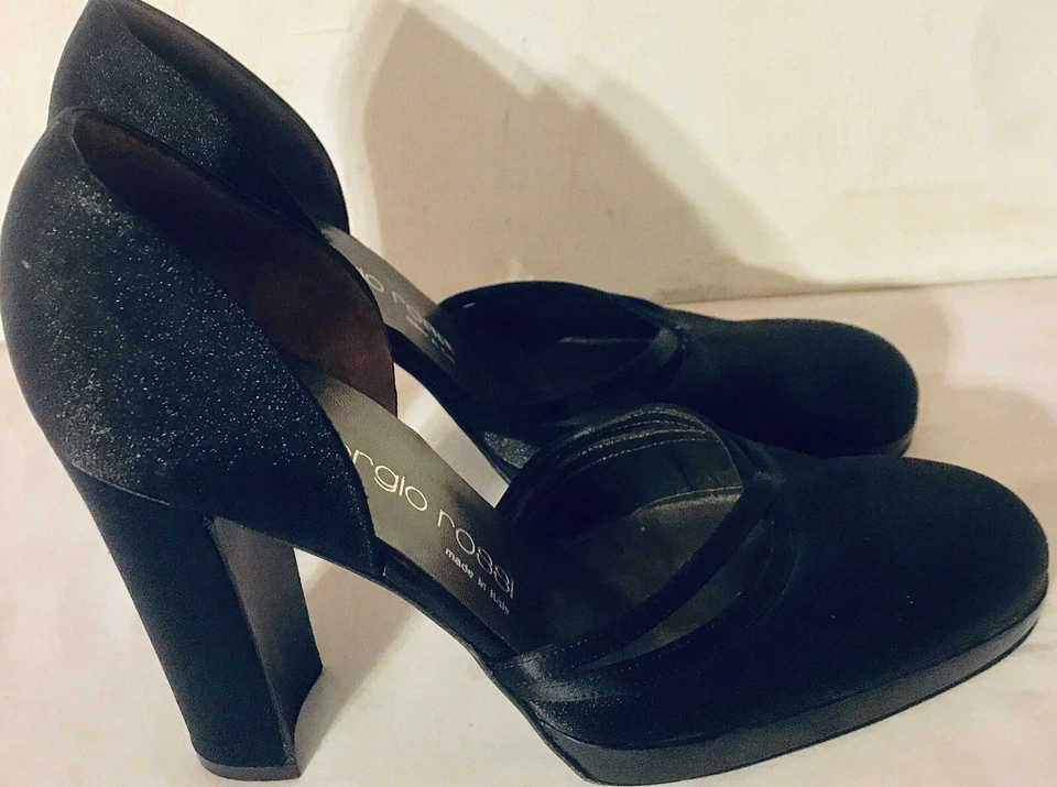 Tacones bloque de cuero negros para mujer Sergio Rossi D’Orsays talla 7M/38 usados en excelente estado Foto 3 de 4