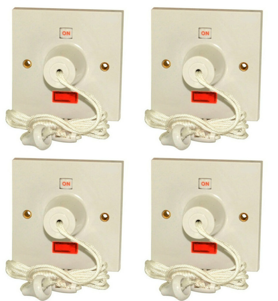 4 x Click PRW210 Shower Ceiling Pull Switches with Neon + Indicator DP 45 Amp