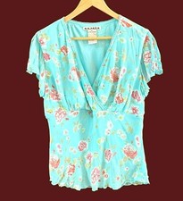 Vintage Y2K AMI Blue Pink Romantic Floral Flutter Sleeve Baby Doll Blouse XL
