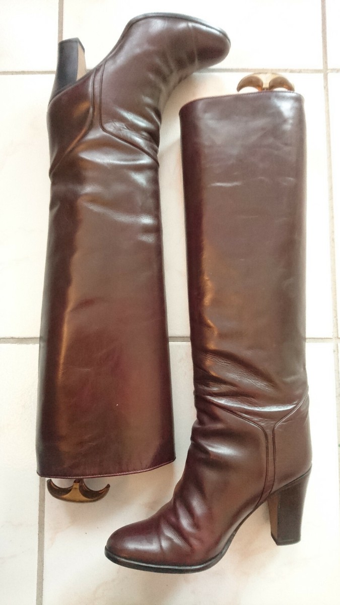 Bottes Vintage Exceptionnelles I.BOSSI Italie - Taille 37, Marron-bordeaux, Cuir, Talon Haut, état à Voir En Photos