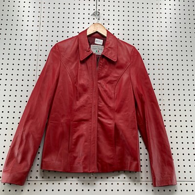 Vera Pelle Italian Leather Jacket Womens Size 44 Red Zip Made Italy 