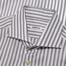 Kiton NWOT Dress Shirt Size 16 41 in Gray and White Stripes 100 Cotton