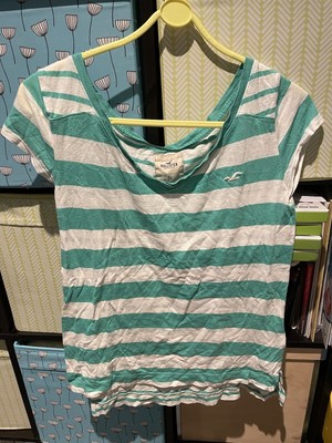 Hollister Green \u0026 White Striped T Shirt 