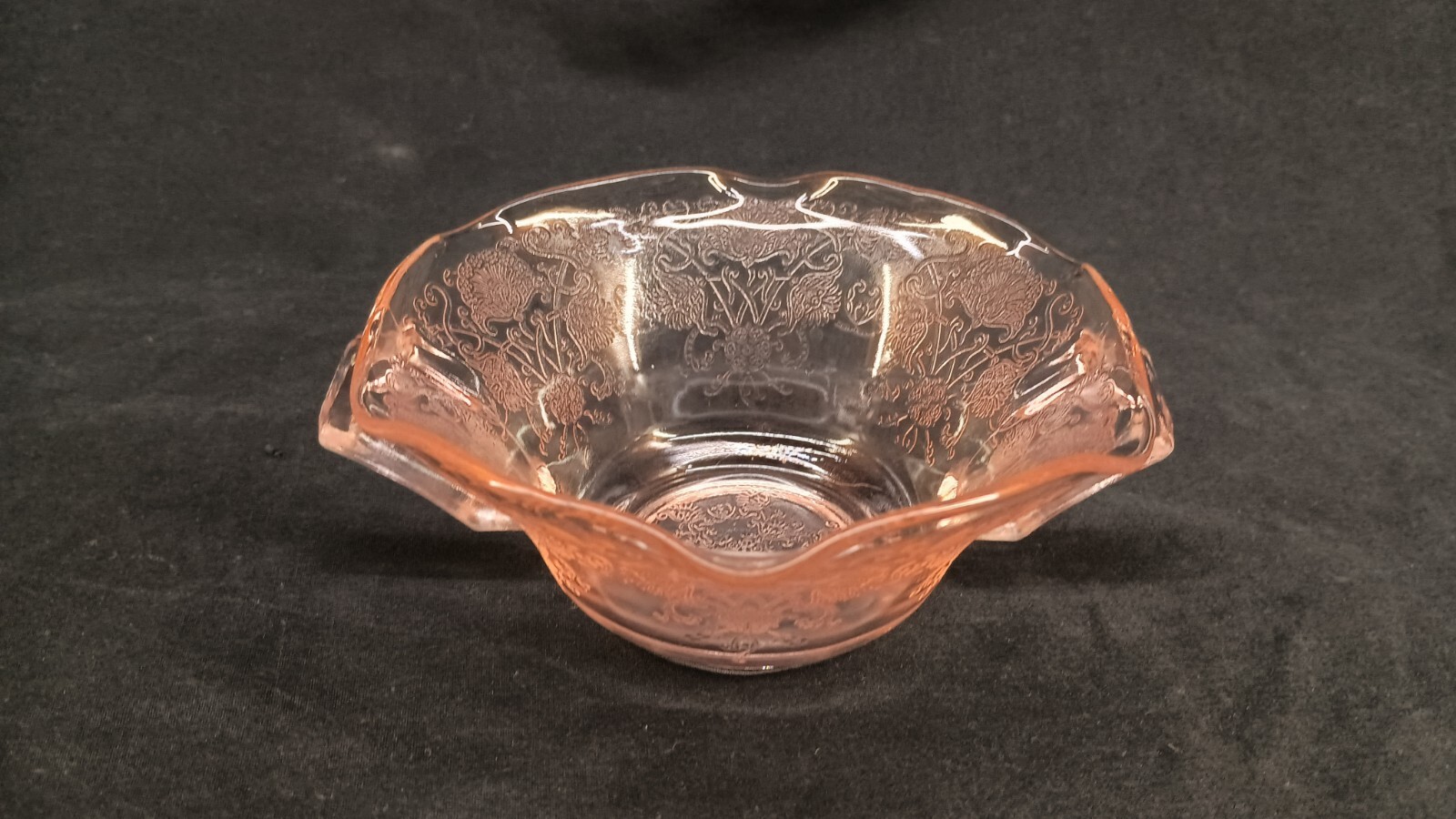 Vintage Hazel Atlas Florentine Pink Depression Glass Ruffled Cream Soup Bowl