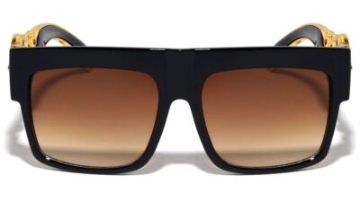 Sunglasses Fashion Designer Chain Arms Gold Brown Lens Street Wear UV400 Protect
