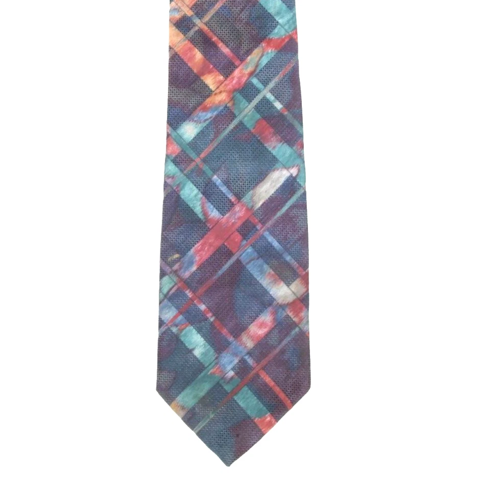 Corbata de cuello vintage para hombre OSCAR DE LA RENTA STUDIO arco iris a cuadros Foto 2 de 3