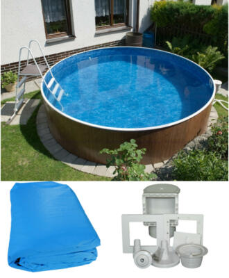 Stahlwandpool Schwimmbecken Pool Holzoptik 4,60 x 1,20 m Skimmer Poolfolie