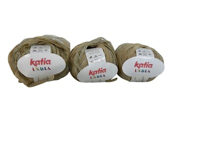 Katia India Metallic Ribbon Yarn 93 Yds Beige Silver Glitter  AT846 Lot Of 3