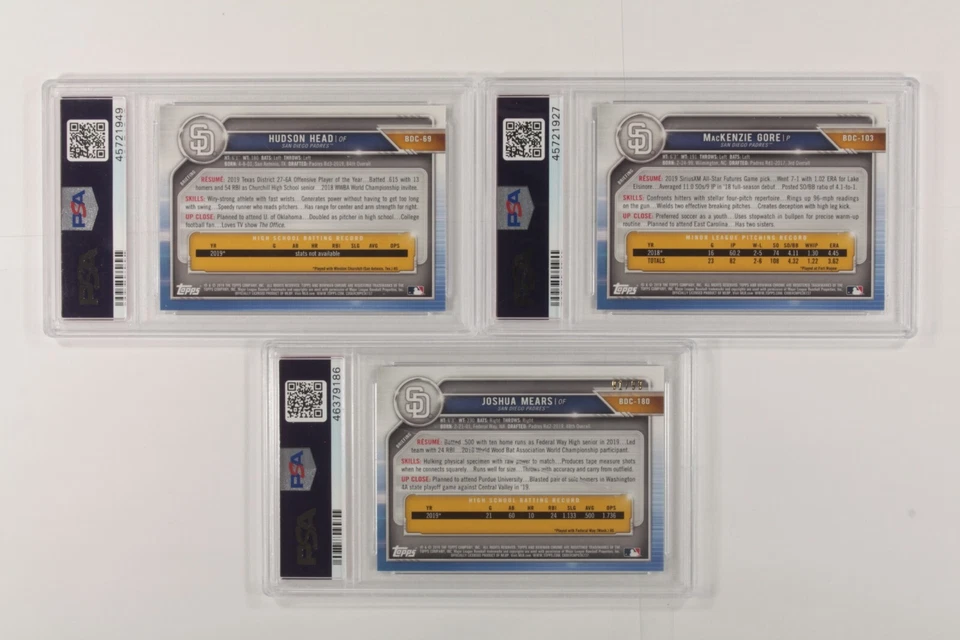 Lot Of 3 PSA 10 2019 Bowman Chrome Draft Sapphire Edition Head, Mears, Gore - Image 3 of 3