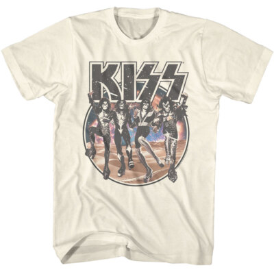 Kiss Destroyer Space Circle Skull Faces Mens T Shirt Rock Music Band Merch