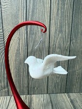 White Glittered Dove Ornament 4" Wide 3" Long Hanging Decoration With Silver Cor