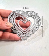 Heart Set Of 3 Metal Die Cut, Valentines Cutting Die, Scrapbooking, Card Making