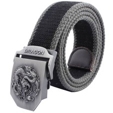 Men's Adjustable Canvas Web Belt Dragon Buckle Military Style 1.5" Wide