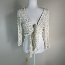 White Crochet Open Knit Bolero Tie Wrap Sheer Yoga Hippie Boho
