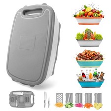 Gray 9in1 Collapsible Camping Cutting Board Chopping Colander Basket 1 PCS