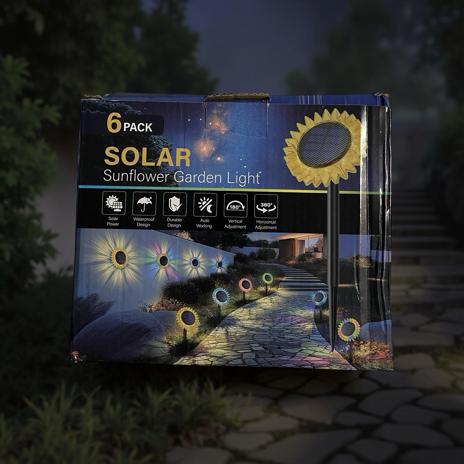 6 Pack Solar Sunflower Garden Lights Outdoor Yard Pathway Fence Decorations