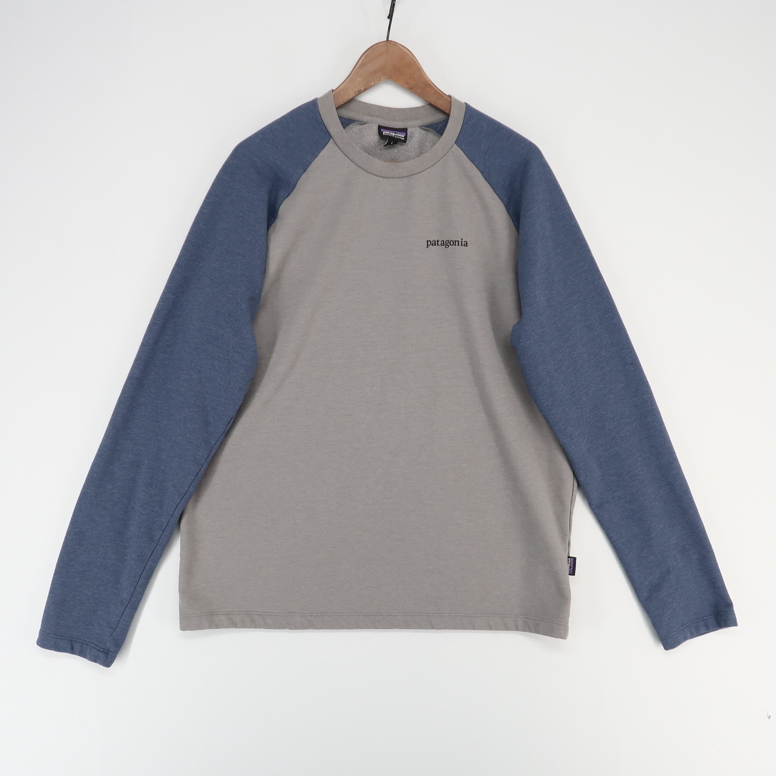 Sudadera Patagonia Ligera Crew Para Hombre L Gris Azul Línea Raglán Logo Ridge