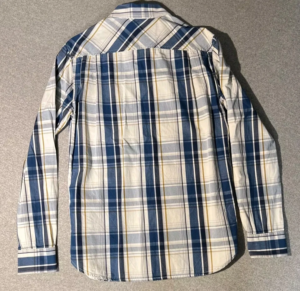 Merrell Button Down Shirt Men’s Size Small Ivory Blue Plaid Casual Cotton - Image 2 of 4