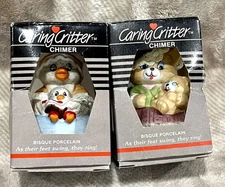 Vintage Jasco Caring Critters Porcelain Chimers Hand Painted Bell Bears Birds