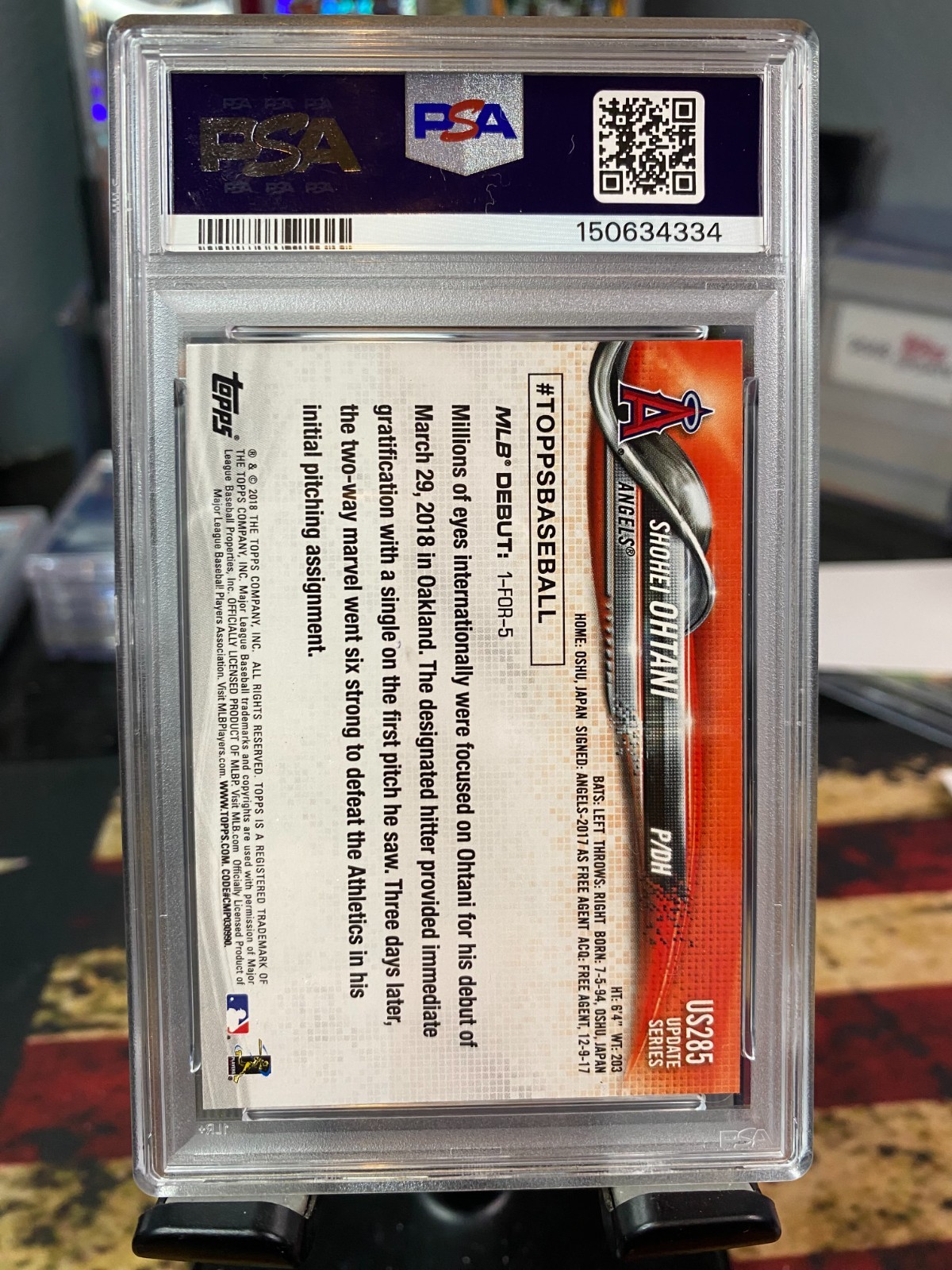 2018 topps update shohei ohtani #US285 RC psa 10 angels baseball view 2