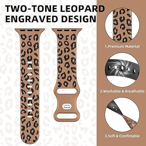 Women's Leopard Engraved Apple Watch Band, 38mm-41mm, Pink, White or Brown - 第 3/7 張圖片