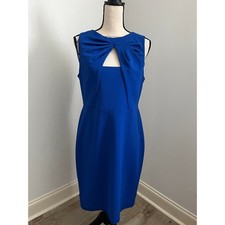Calvin Klein Royal Blue Sheath Dress size 12 Bow Neck Office Preppy Minimalist